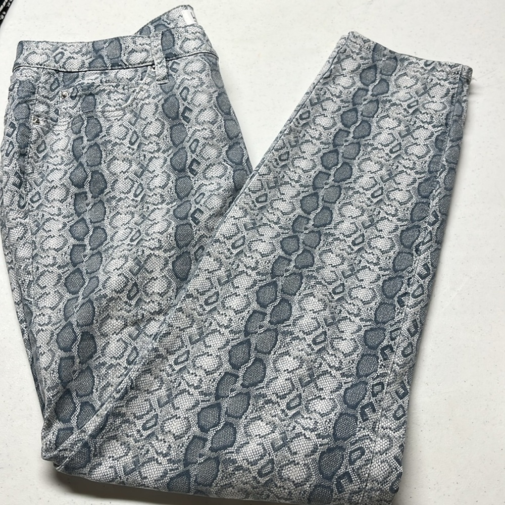 Nicole Miller New York Snake Print Skinny Pants Gray Blue High Rise Stretch